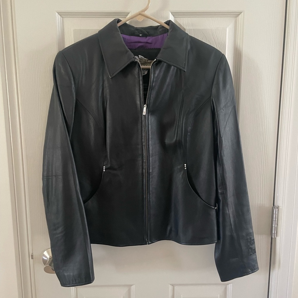 Harley Davidson black leather jacket in a size medium.